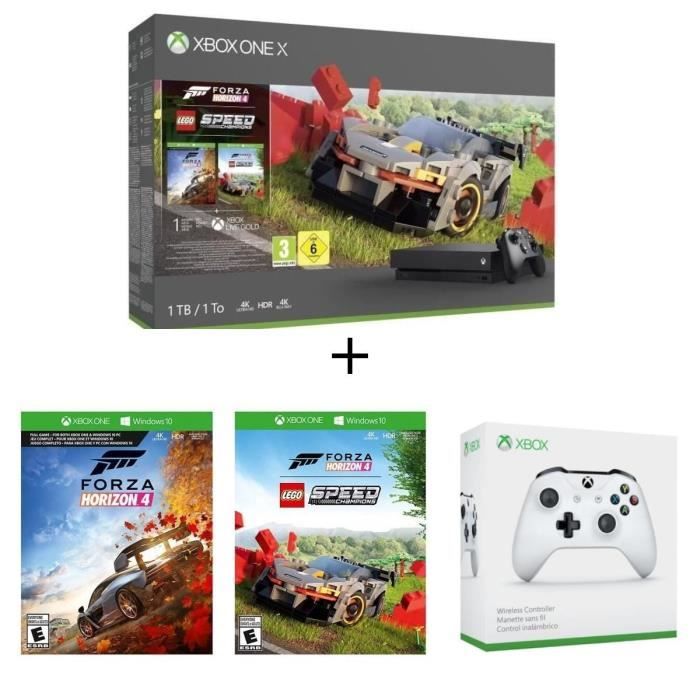 Xbox One X 1 To + Forza Horizon 4 + DLC LEGO + 1 mois d'essai au Xbox Live Gold et Xbox Game + Manette Xbox One blanche